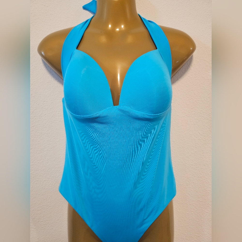 Size 10 Jets brand vibrant Turquoise Halter Swimsuit - Picture 5 of 5